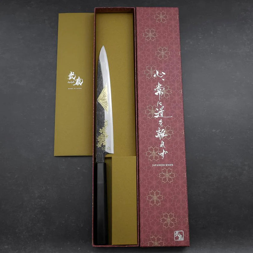 Yanagiba in acciaio Aogami #2 con Manico in Ebano e Corno di Bufalo