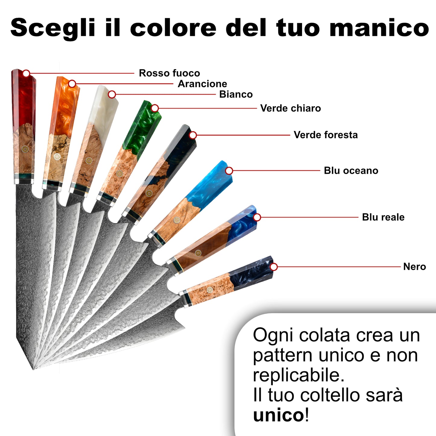 Kiritsuke Santoku personalizzabile in 8 colori