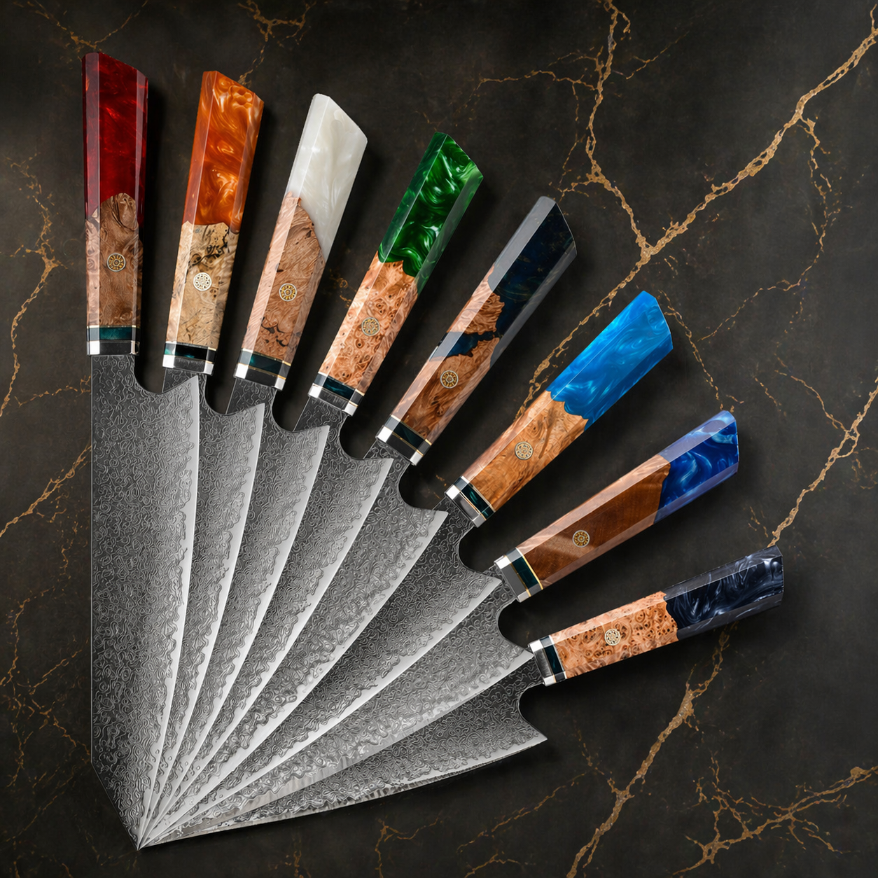 Kiritsuke Santoku con manico multicolore