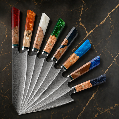 Kiritsuke Santoku con manico multicolore