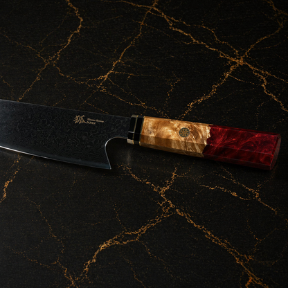 Kiritsuke Santoku con manico multicolore