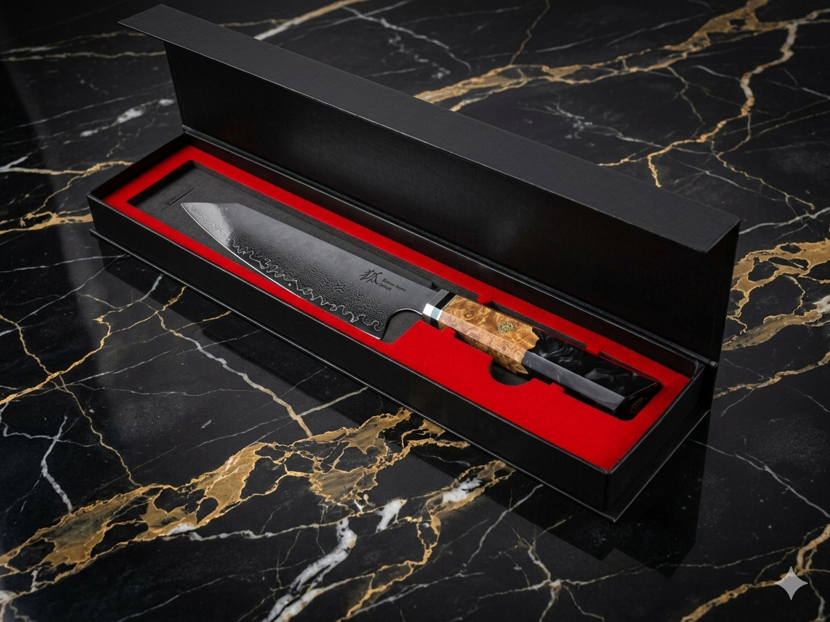 Kiritsuke Santoku con manico multicolore