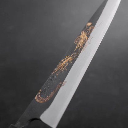 Gyuto in acciaio Aogami #2 Damascus Chokin Drago con Manico in Ebano e Corno di Bufalo
