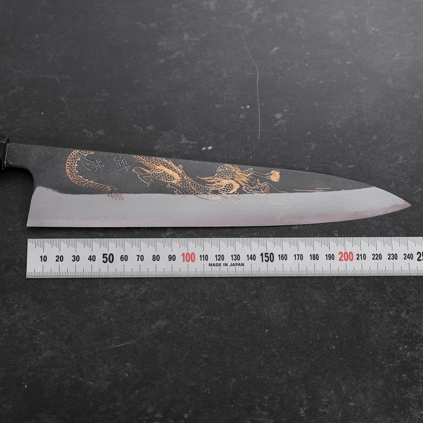 Gyuto in acciaio Aogami #2 Damascus Chokin Drago con Manico in Ebano e Corno di Bufalo