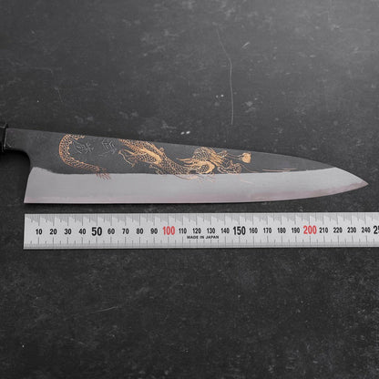 Gyuto in acciaio Aogami #2 Damascus Chokin Drago con Manico in Ebano e Corno di Bufalo