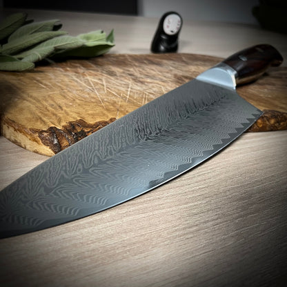 Coltello da chef in damasco, dettaglio della lama