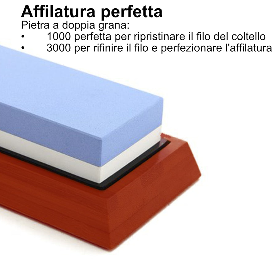 Pietra per affilare, dettaglio delle due grane disponibili